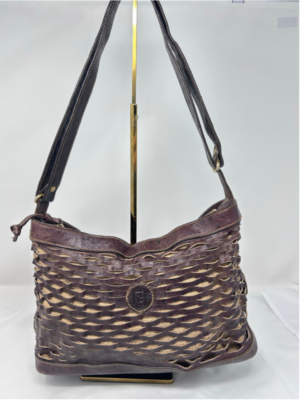 Vintage Fendi Selleria Cutwork Ostrich Embossed Leather Hobo Bag - Picture 2 of 16